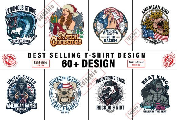 60 Vintage Mascot T-Shirt Design Bundle