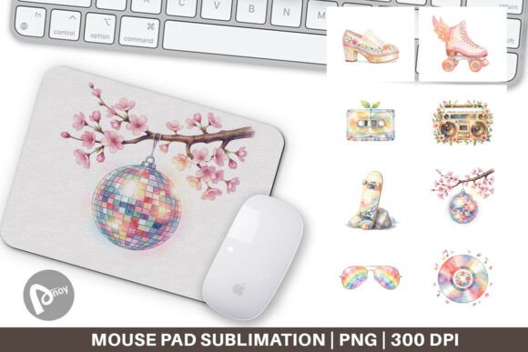 70s Floral Roller Disco Mouse Pad PNG: A Retro Twist for Your Workspace