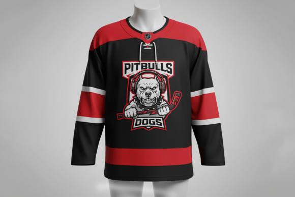 Angry Pitbull Hockey Sports Mascot Logo