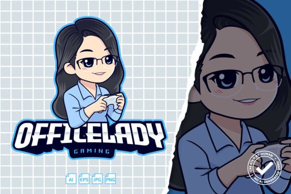 Cute Office Lady Gamer Logo