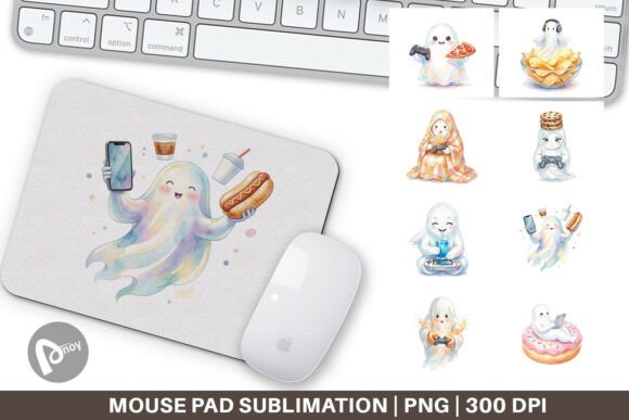 Digital Watercolor Gamer Ghost Mouse Pad
