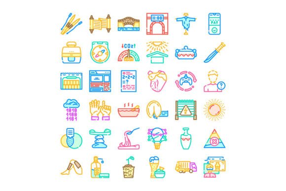Diverse Flat Line Icons Illustrating Var