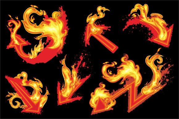 Flaming Arrows Hot Fire Vector Set: A Dynamic Addition to Modern Design