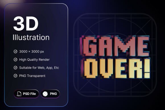 Game Over 3D Icons for Modern Gaming Design