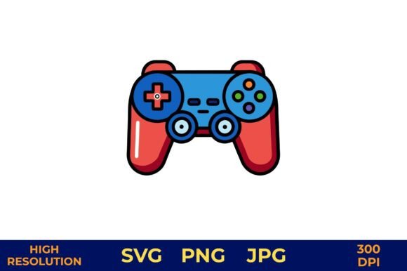 Gamepad Vector Art with Solid Colors and Colorful Vector Illustration of Modern Gaming Controller Design