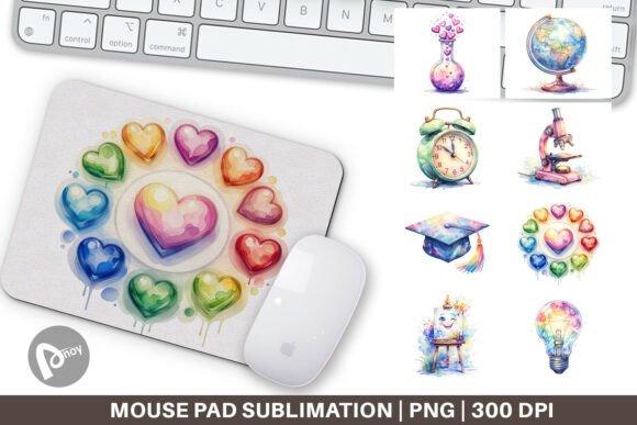 Groovy Watercolor School Mouse Pad PNG: A Creative and Functional Addition to Your Workspace