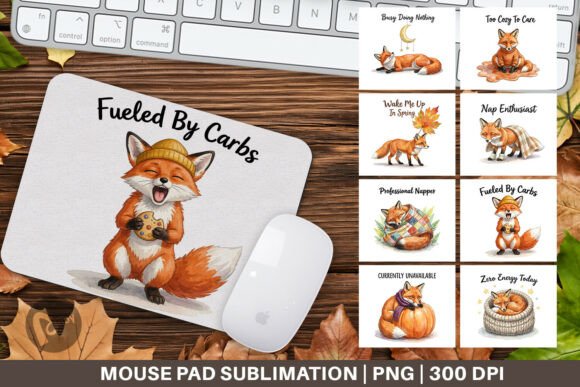 Lazy Fox Hygge Watercolor Mouse Pad PNG