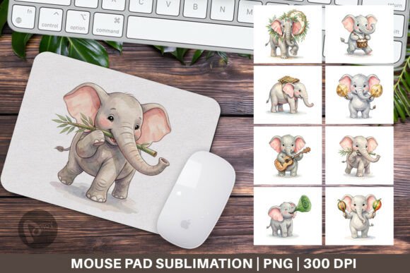 Musical Jungle Elephant Mouse Pad PNG