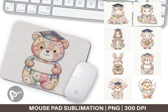 Patchwork Graduation Animal Mouse Pad