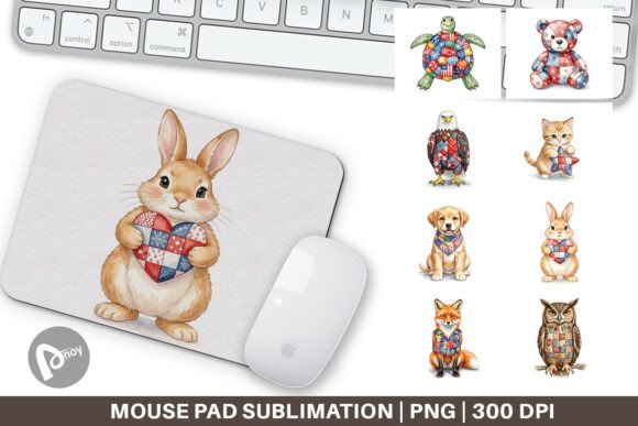 Patriotic Patchwork Animal Mouse Pad PNG