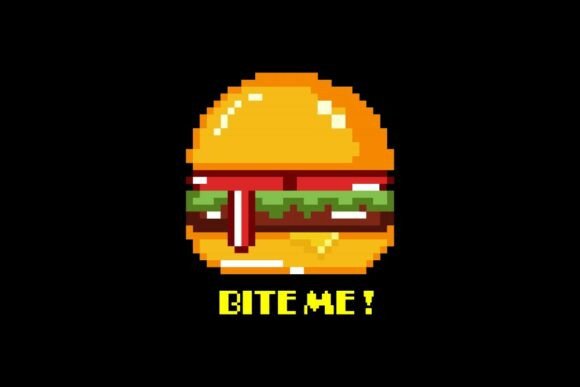 Pixel Art Burger with Bite Me Text