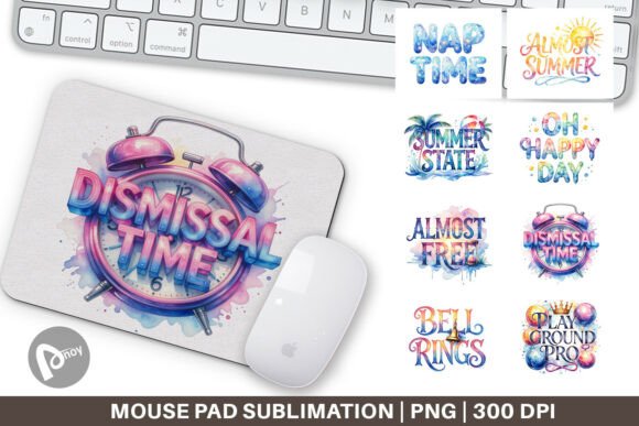 Retro Watercolor School Mouse Pad Art