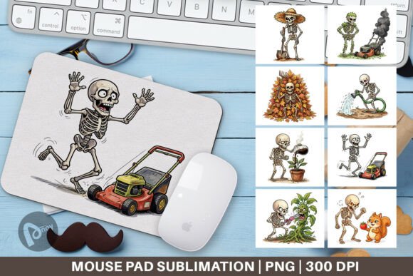 Skeleton Gardening Watercolor Mouse Pad for Creative Workspaces