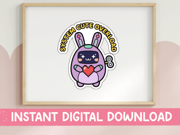 System Cute Overload Robot Bunny Sticker: A Kawaii Twist for Tech Enthusiasts