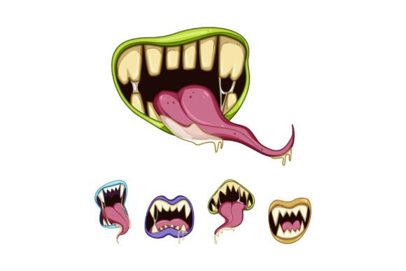Terrifying Cartoon Monster Mouths Showin: A Collection of Frightening Designs for Horror, Halloween, and Gaming