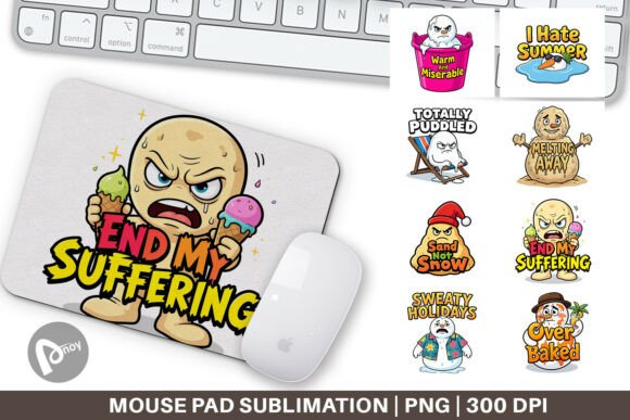 Tropical Grumpy Snowman Mouse Pad PNG