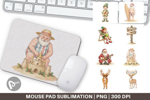 Vintage Surfing Santa Mouse Pad PNG Art and Sublimation Mouse Pad: A Creative Addition to Your Workspace