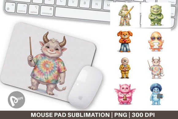 Watercolor 70s Monster Mouse Pad PNG