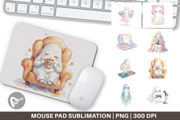 Watercolor Cozy PC Gamer Ghost Mouse Pad