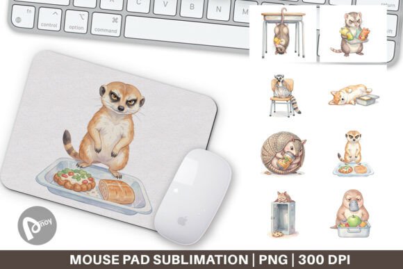 Watercolor Lazy School Animal Mouse Pad