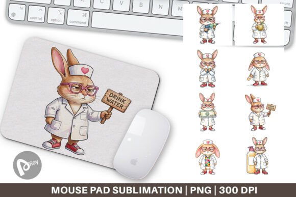 Watercolor Rabbit Nurse Mouse Pad PNG