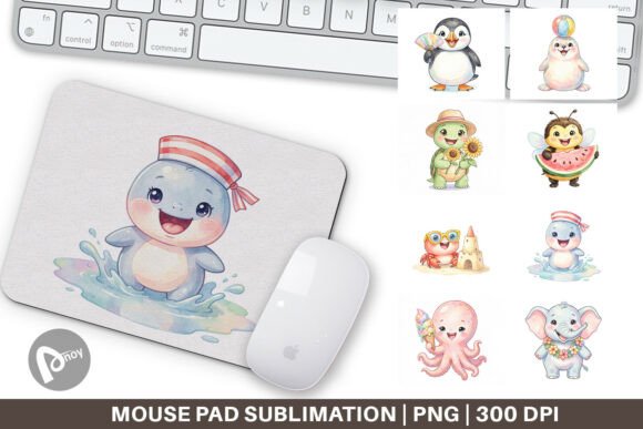 Watercolor Summer Animals Mouse Pad PNG: A Creative Addition to Your Workspace