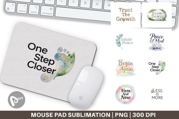 Zen Botanical Watercolor Mouse Pad PNG
